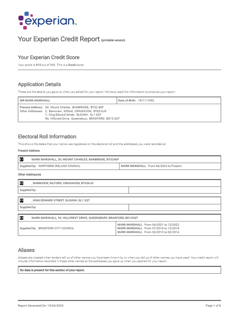 Free Personal Credit History