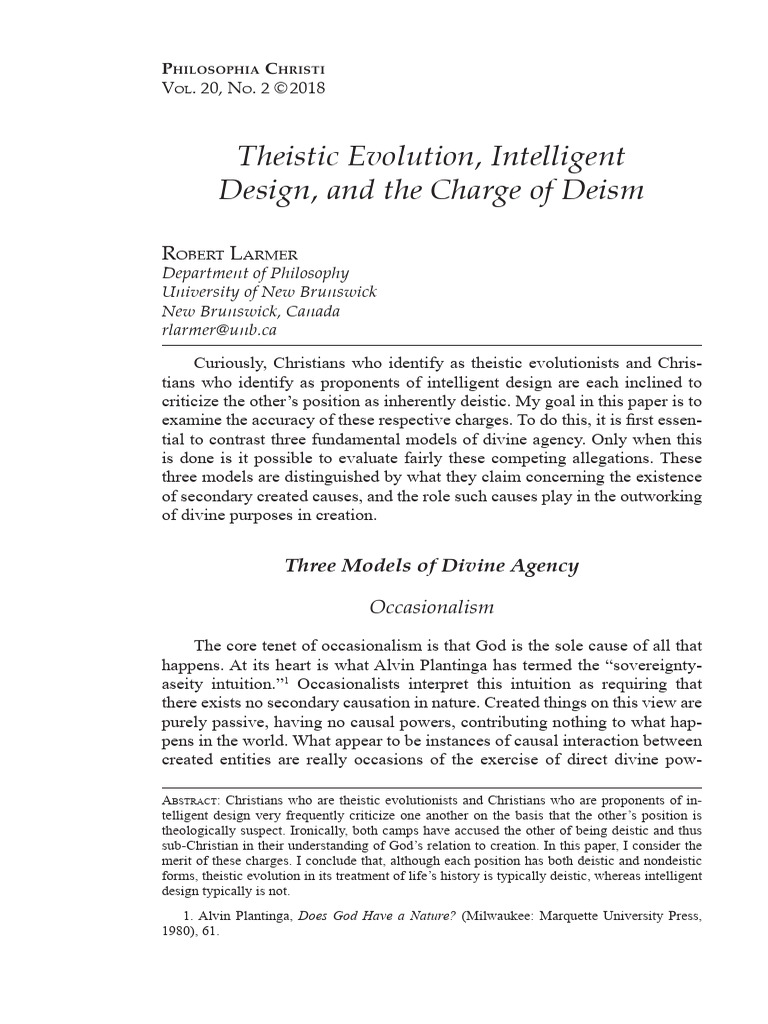 Theistic Evolution, Intelligent Design, and The Charge of Deism | PDF ...