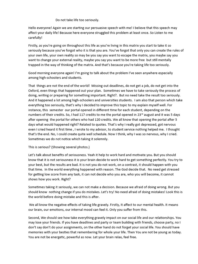 Persuasive speech pdf mental health mood psychology 