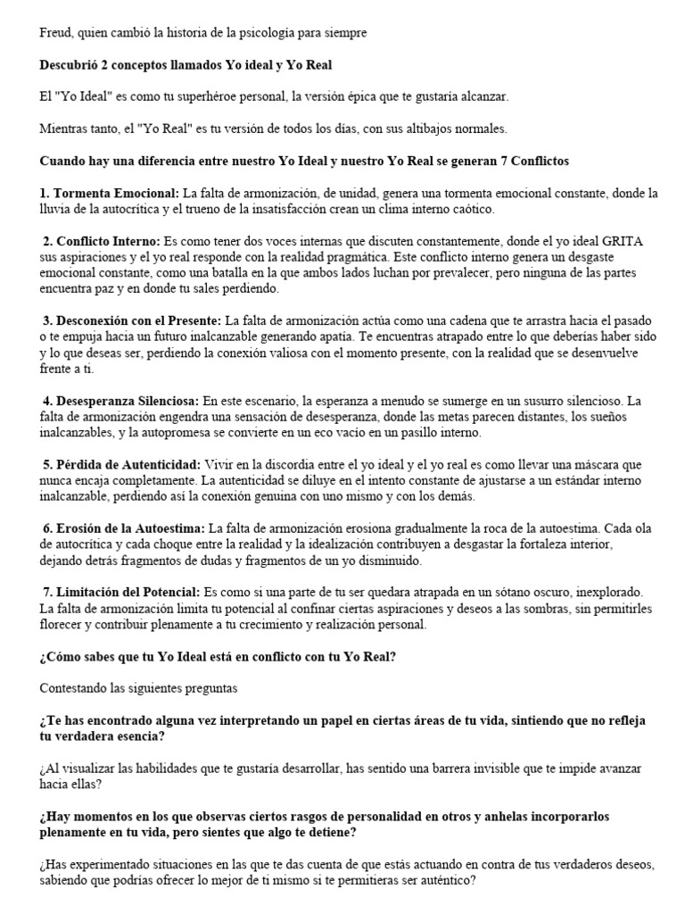 Conflictos entre Yo Ideal y Yo Real | PDF | Hipnosis | Mente