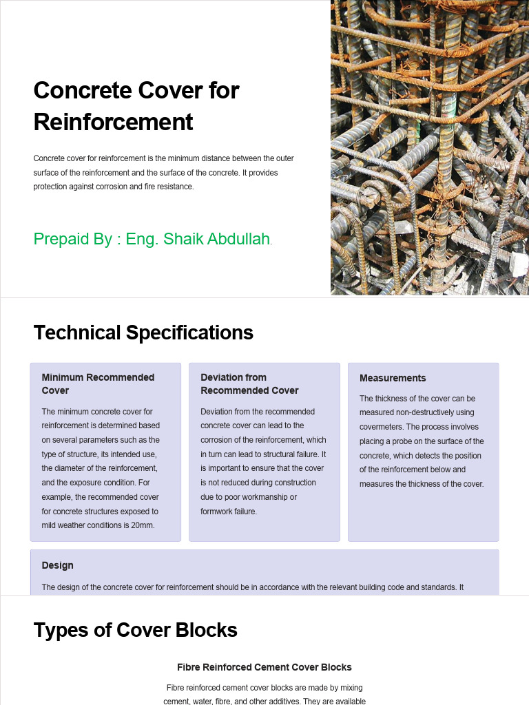 Concrete Cover For Reinforcement Works PDF Concrete Cement