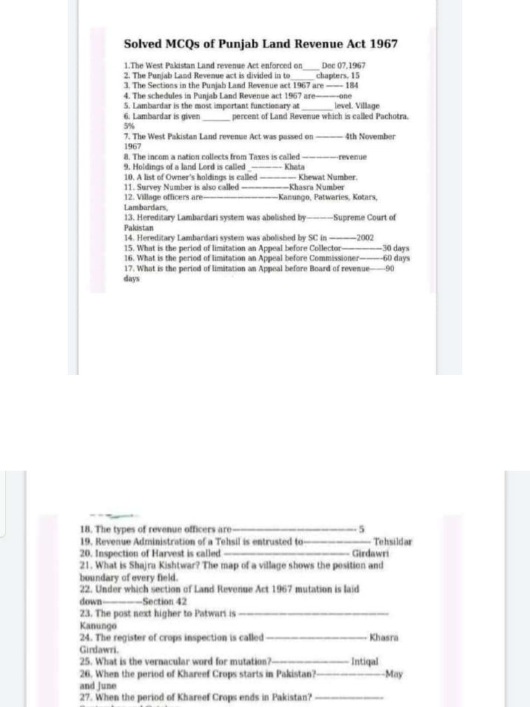 solved-mcqs-of-punjab-land-revenue-act-1967-pdf