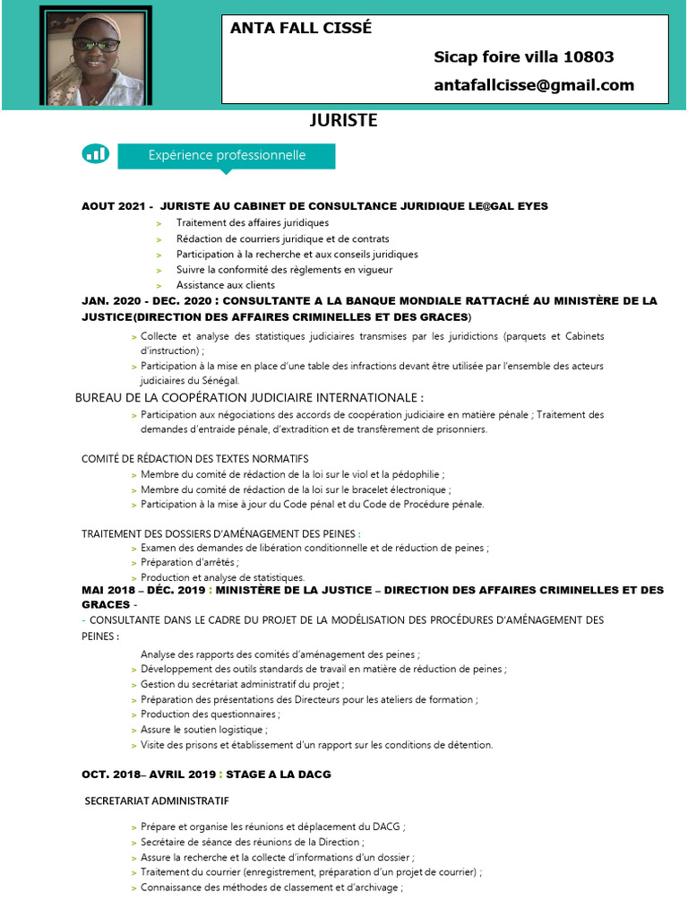 Profil de Juriste : Anta Fall Cissé | PDF | Banques | Secrétaire