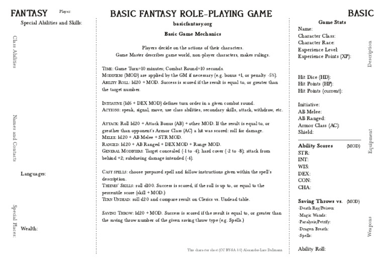 Basic fantasy rpg game mechanics alexander lars dallmann r2 pdf