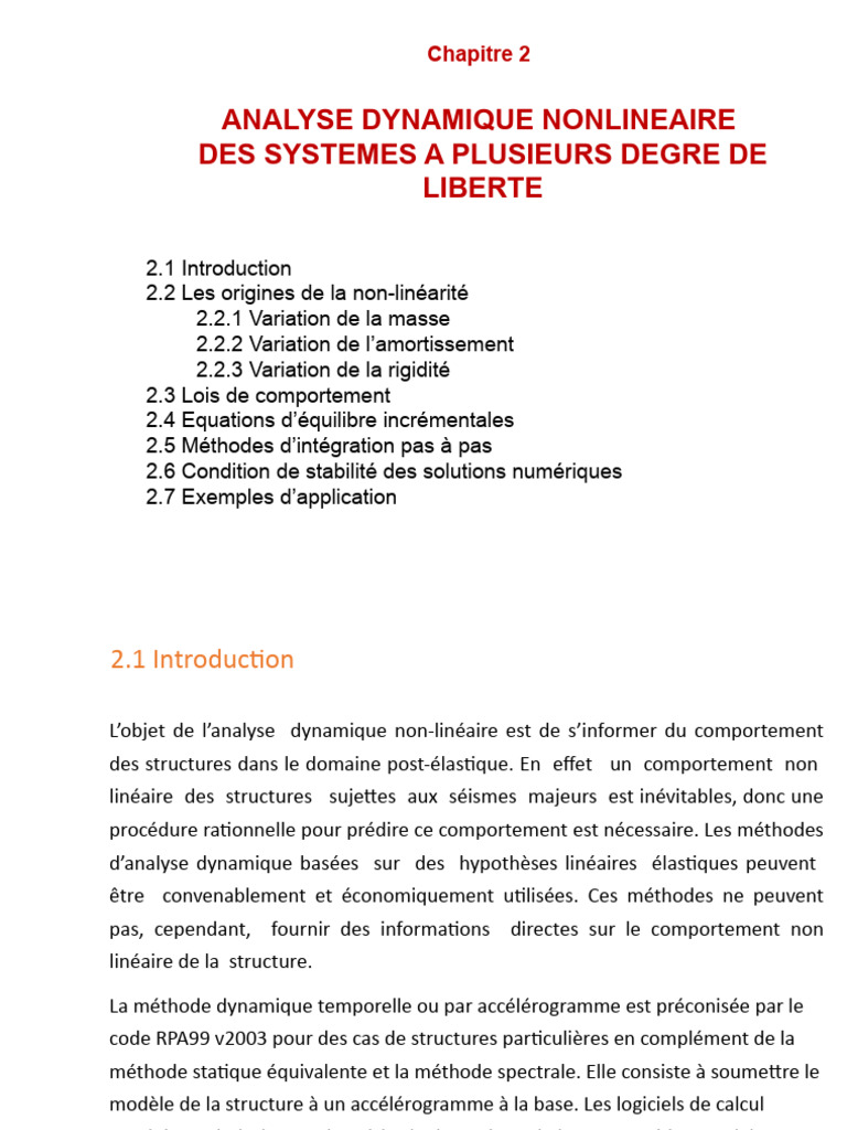 Chapitre 2 Analyse Dynamique Non-Lineaire Des SPDL | PDF