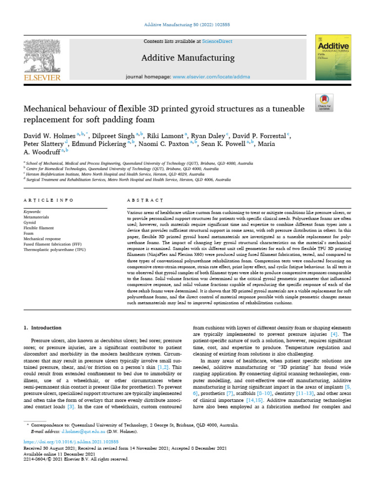 Mechanical Behaviour of Flexible 3D Printed Gyroid Structures As A ...