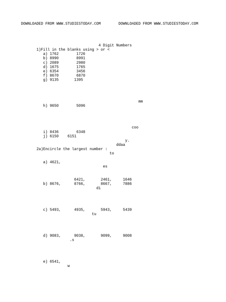 CBSE Class 3 Mathematics 4 Digit Numbers PDF