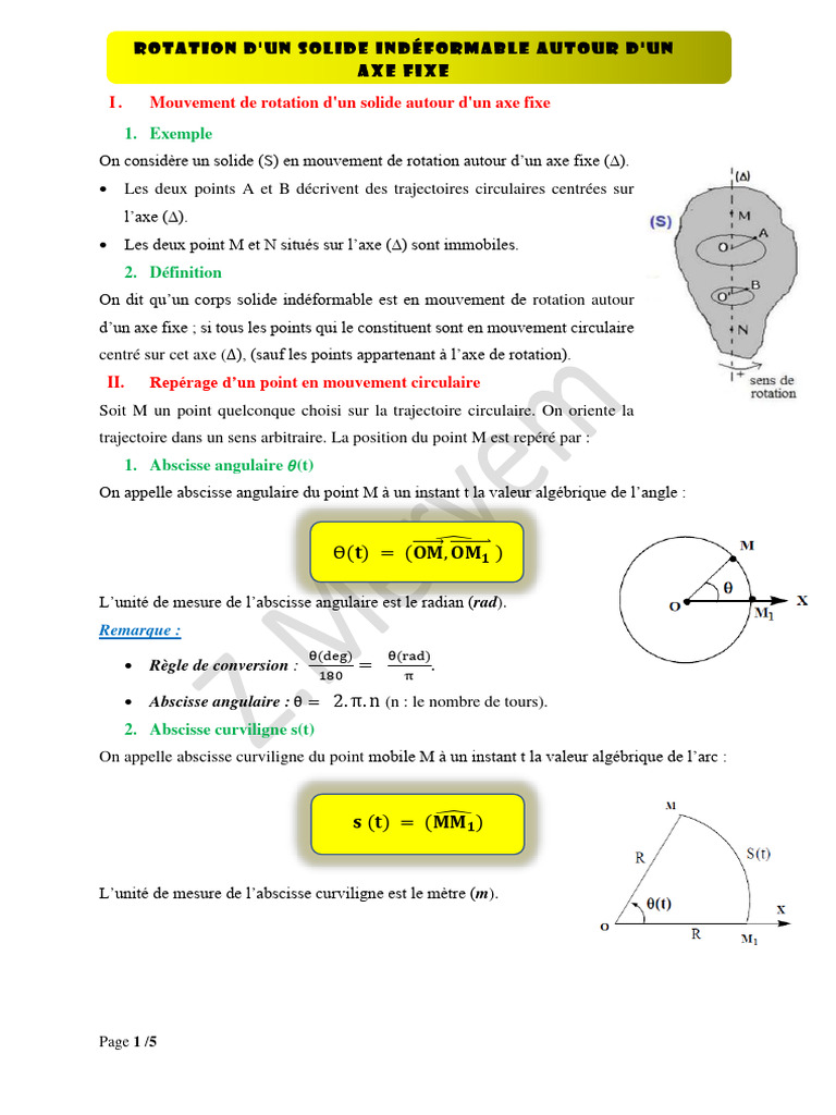 Abscisse curviligne et angulaire en rotation | PDF | Sciences et ...