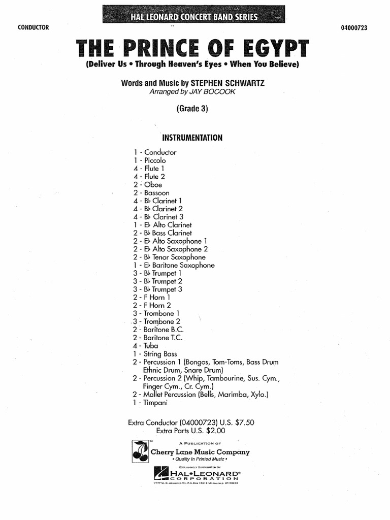 The Prince Of Egypt Score PDF Saxophone Trombone