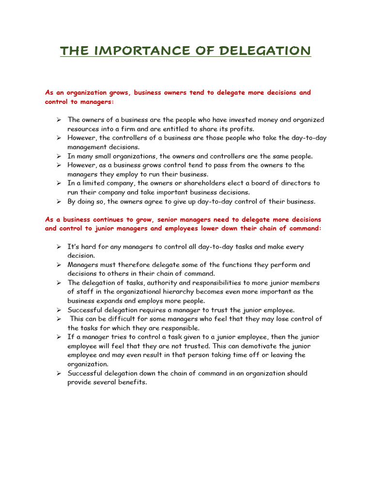 The Role of Management Importance of Delegation & Leadership Styles