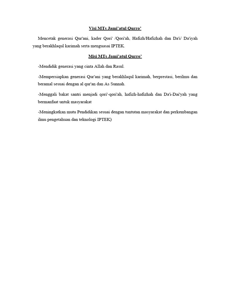 Visi Misi Mts Pdf