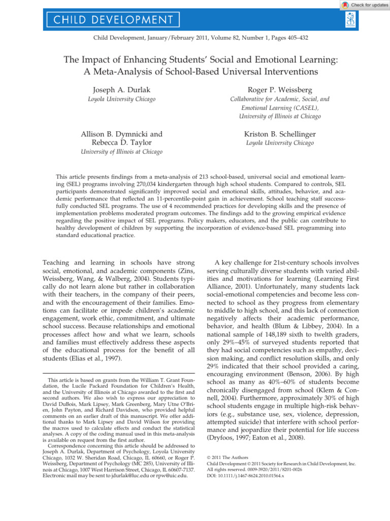 Social And Emotional Learning Programs For Adolescents David S Yeager
