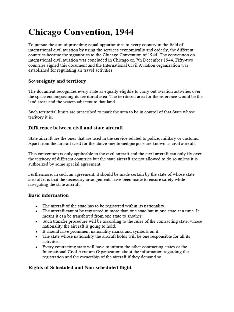 Chicago Convention PDF Customs Airlines
