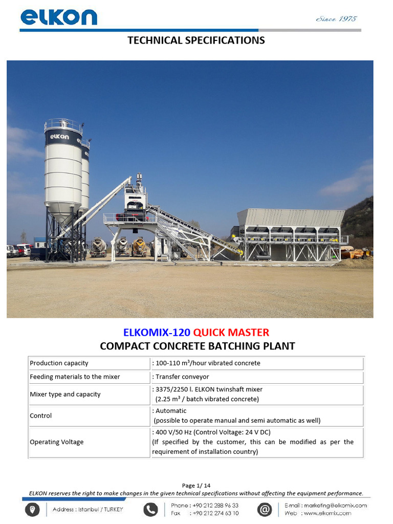 ELKOMIX-120 Quick Master Specs | PDF | Concrete | Belt (Mechanical)