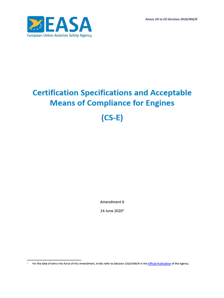 CS-E Amendment 6 Certification Specs | PDF