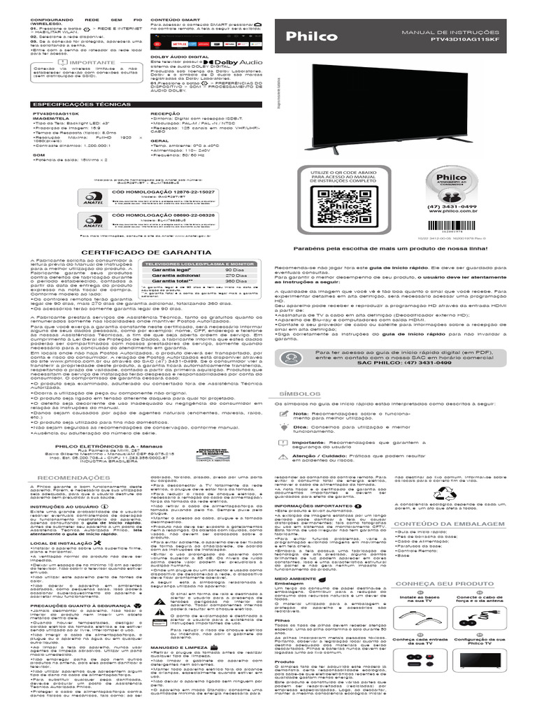Manual Smart TV Philco 43" PTV43D10AG11SKF - 099433027 | PDF