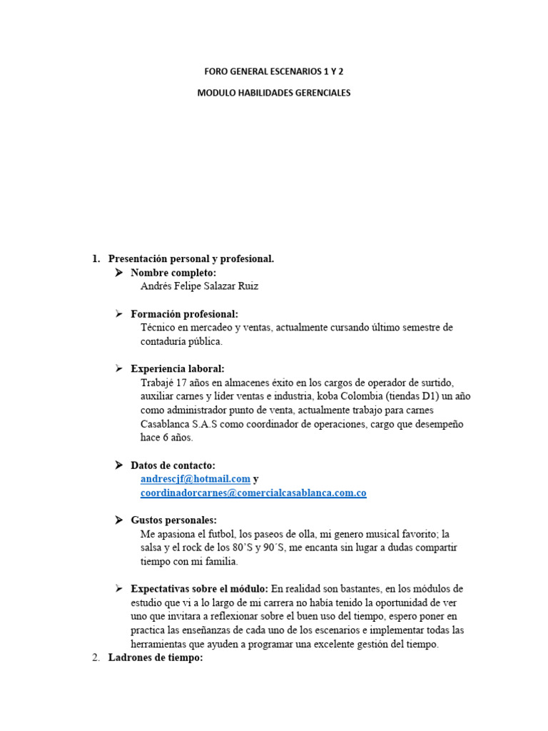 Foro General Escenarios 1 y 2 | PDF