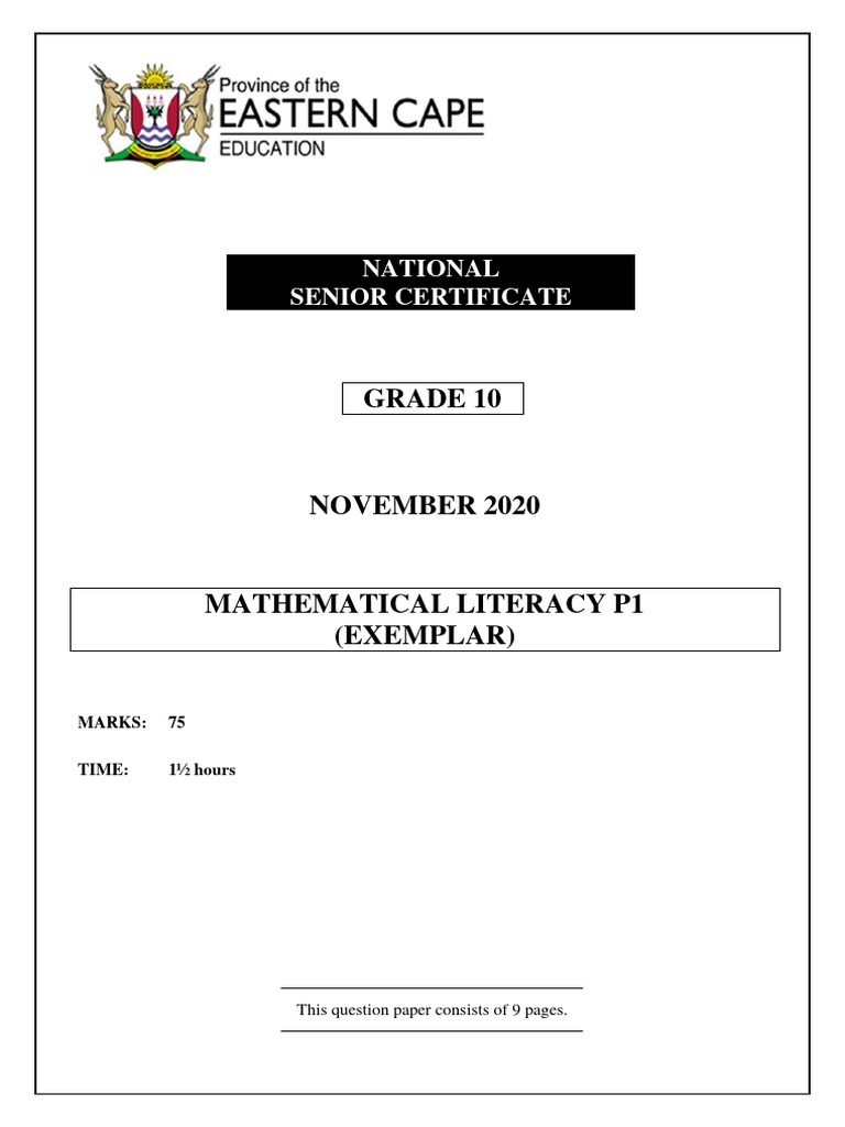 Maths Lit p1 Gr10 QP Nov2020 English | PDF