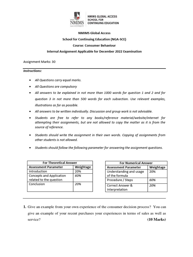 Consumer Behaviour Assignment Pdf