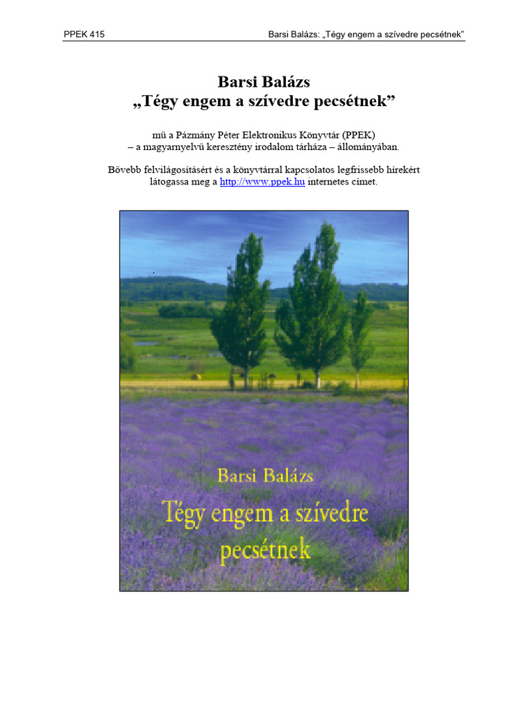 Bars Balazs Tegy Engem A Szivedre Pecsetnek 1 | PDF