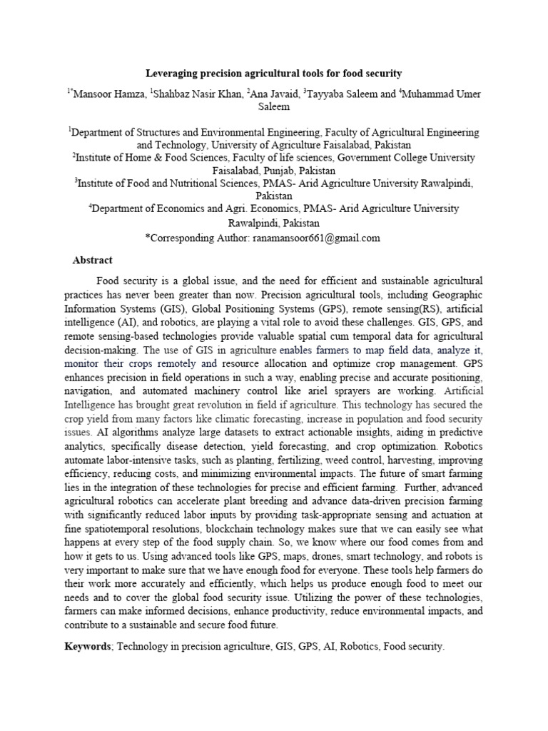 Leveraging Precision Agricultural Tools For Food Security | PDF ...