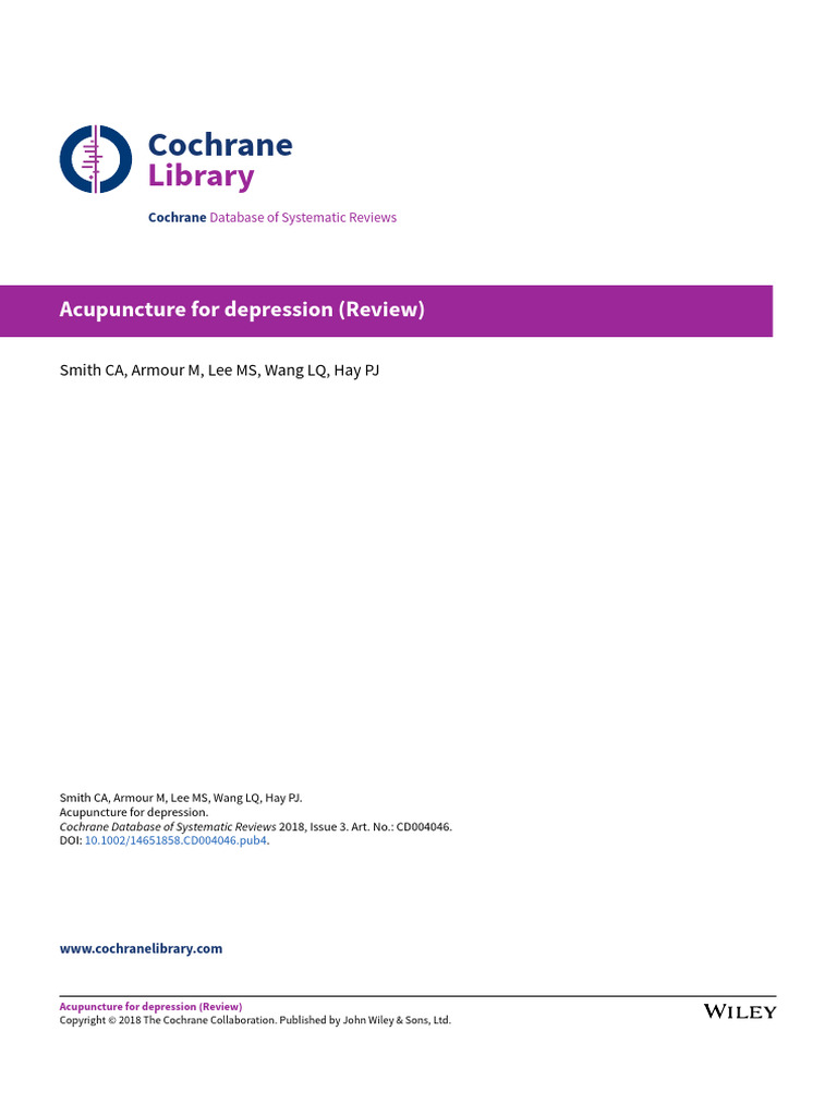 NORDICA　-DOBERMANN- Acupuncture For Depression (Cochrane) | PDF | Major