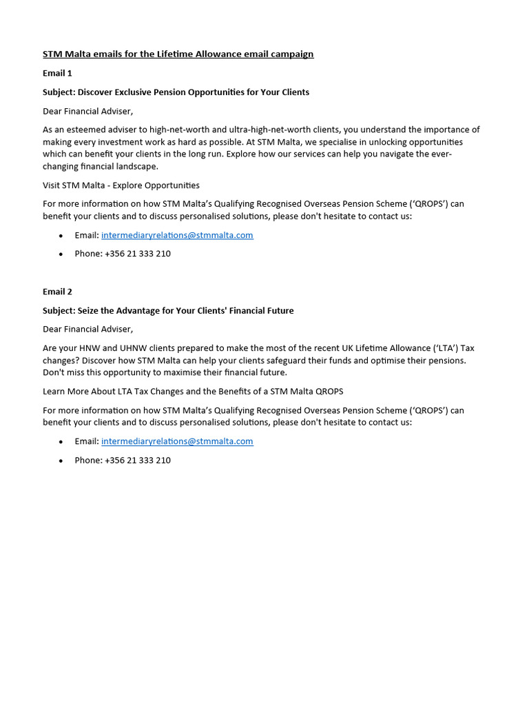 Malta Email Campaign PDF