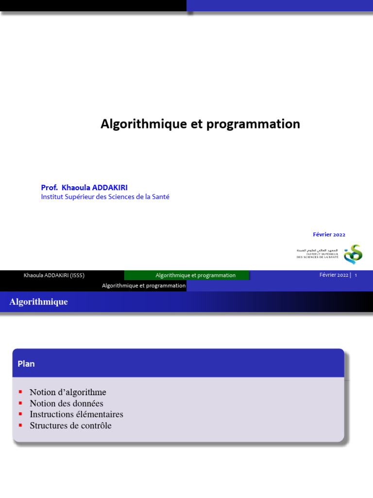 Introduction à l'Algorithmique | PDF | Variable (informatique ...