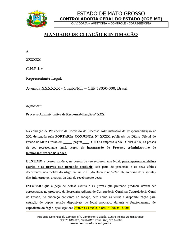 Mandado de Citação e Intimação Judicial | PDF