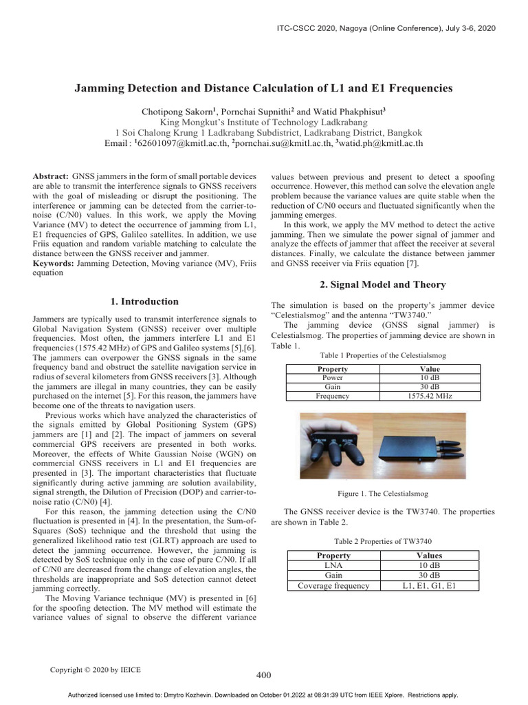 Jamming Detection and Distance Calculation of L1 and E1 Frequencies ...