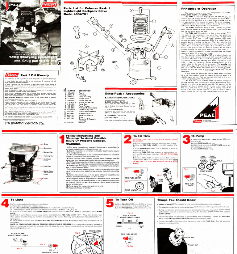 1 PEAK Coleman Model400-499 シングルバーナーストーブ 収納袋 ピーク1 400 peak1 Coleman 送料無料 ケース、取説付き バーベキュー・調理用品