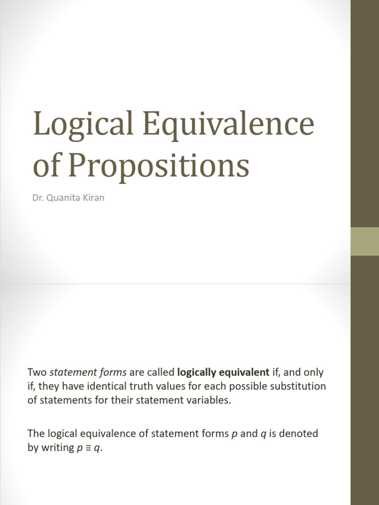 Logical Equivalence of Propositions | PDF | Teaching Methods & Materials