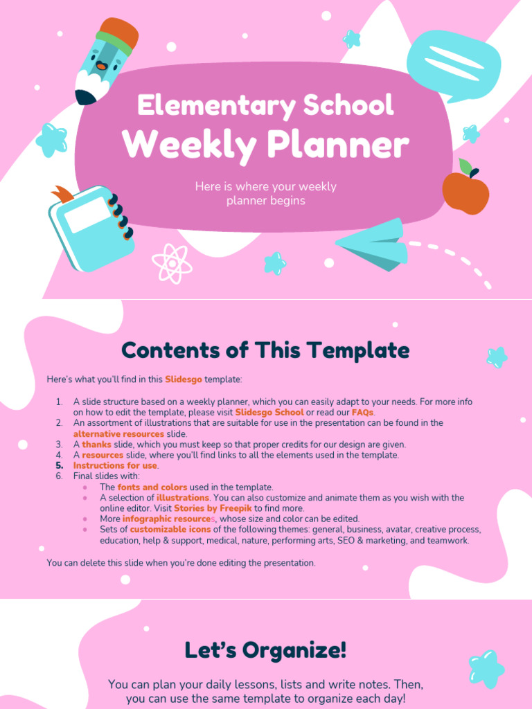 Elementary school weekly planner pink variant pdf planets planets