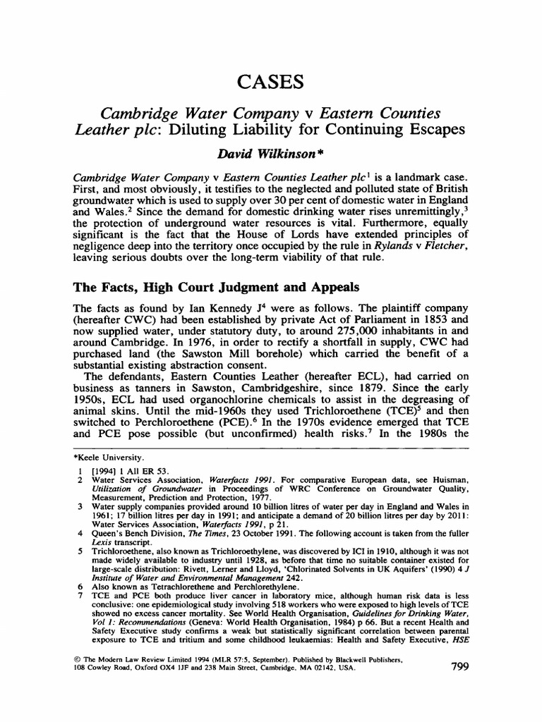 Modern law review september 1994 wilkinson cambridge water