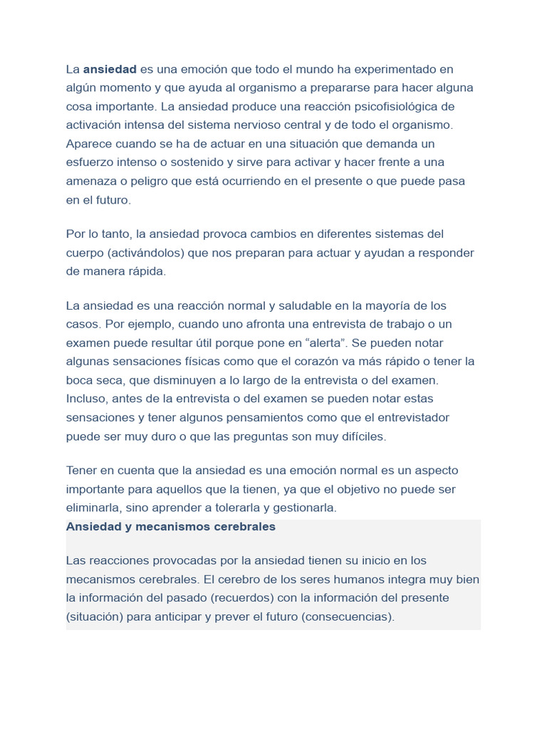 La Ansiedad Es Una Emoción Que Todo El Mundo Ha Experimentado | PDF ...