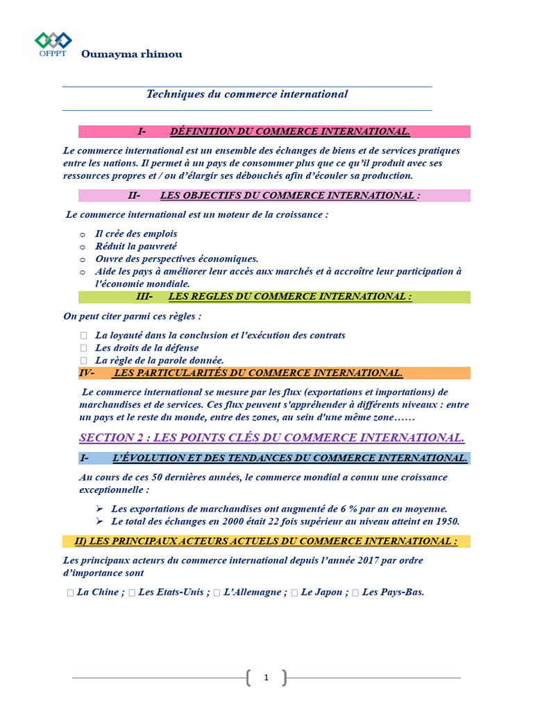 Définition et acteurs du commerce international | PDF | Affaires