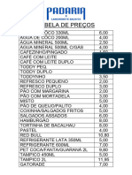 TABELA DE PREÇOS