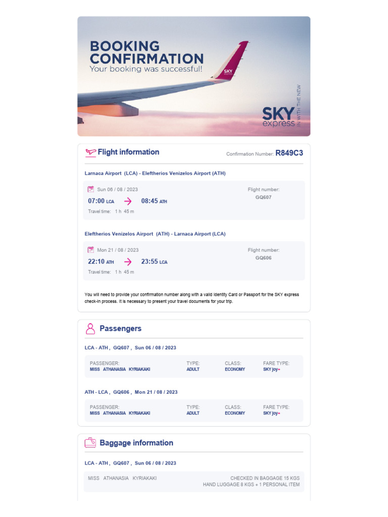 Flight Details for Miss Athanasia Kyriakaki | PDF | Baggage | Aviation
