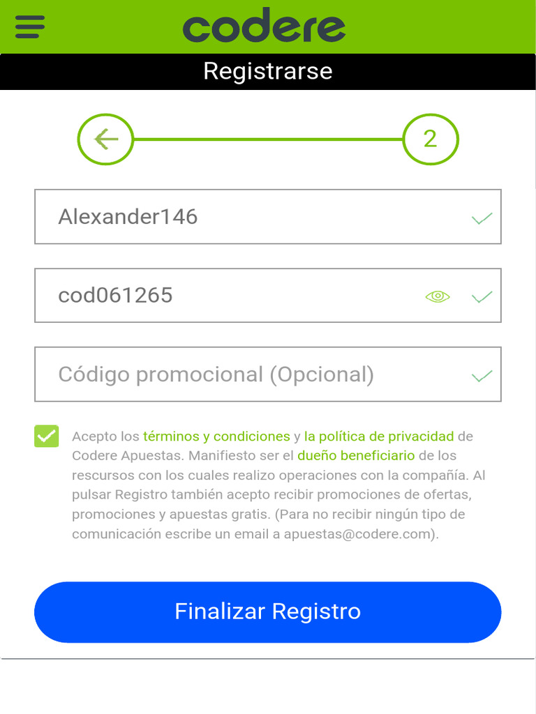 Formulario de Registro Codere® | PDF