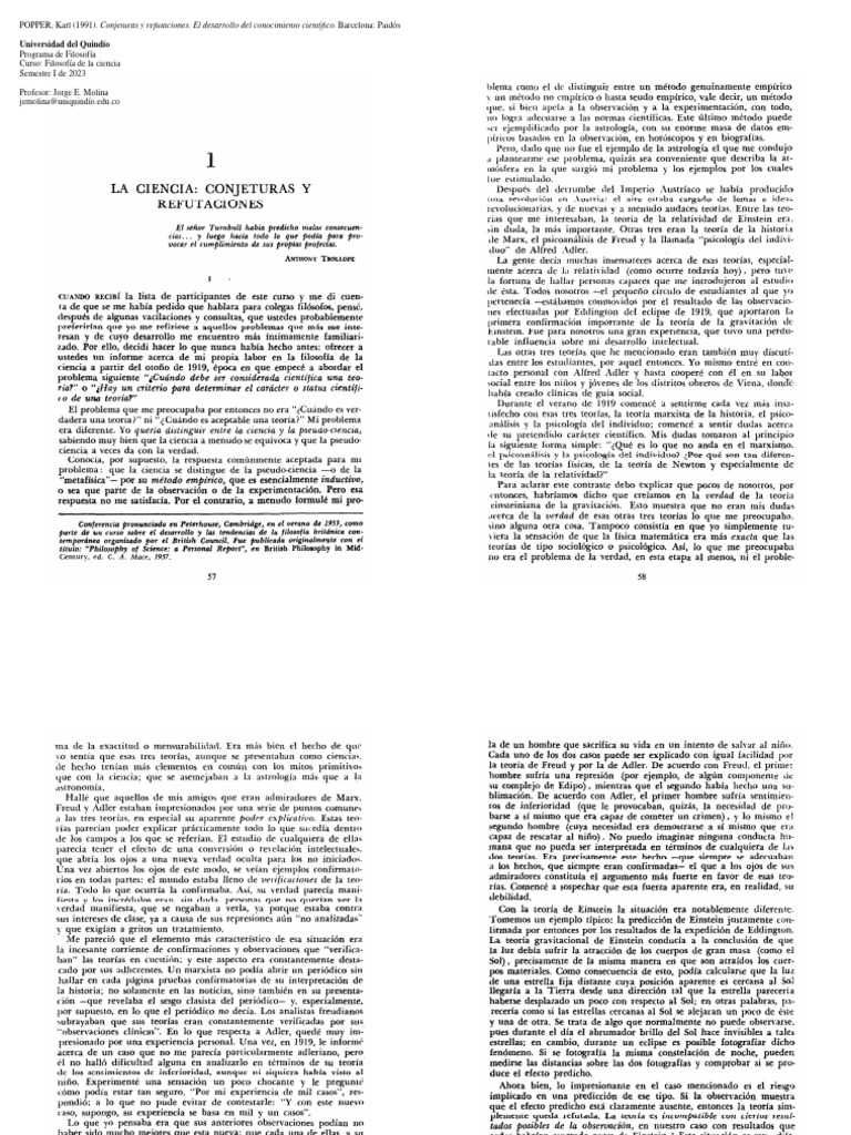 Conjeturas y refutaciones de Popper | PDF
