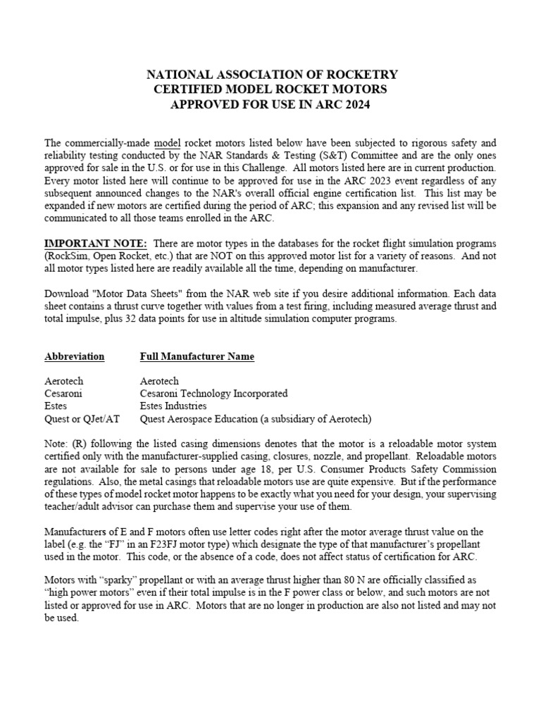 Handbook For ARC 2024 DraftRocket Motors Approved For ARC 2024 27 Jun