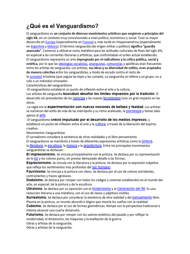 Qué Es El Vanguardismo | PDF | Vanguardia | Expresionismo