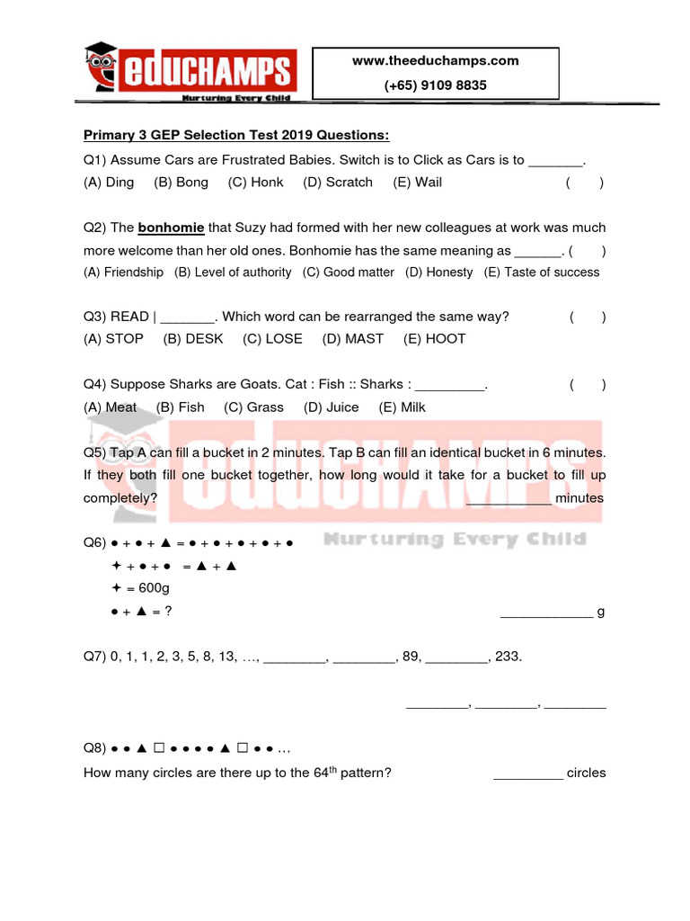Primary 3 GEP Test Sample Questions | PDF