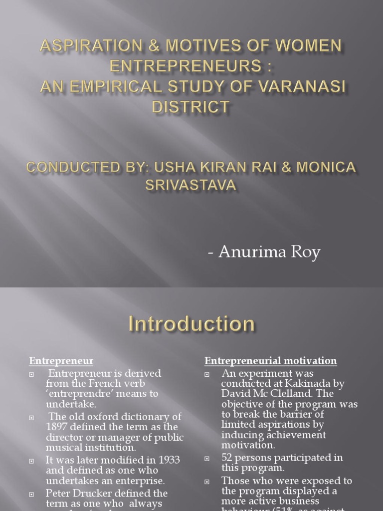 Aspiration & Motives of Women Entrepreneurs | PDF | Entrepreneurship ...