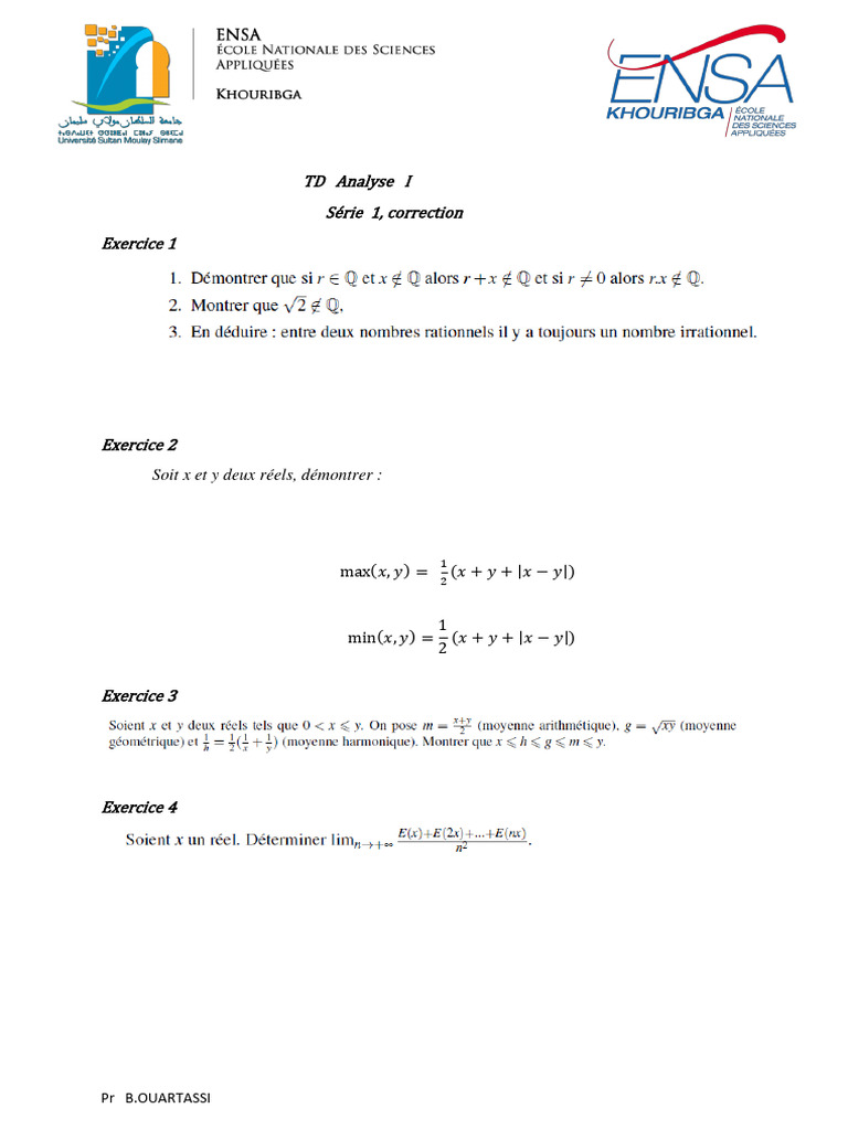 Serie 1 TD Analyse 1 | PDF