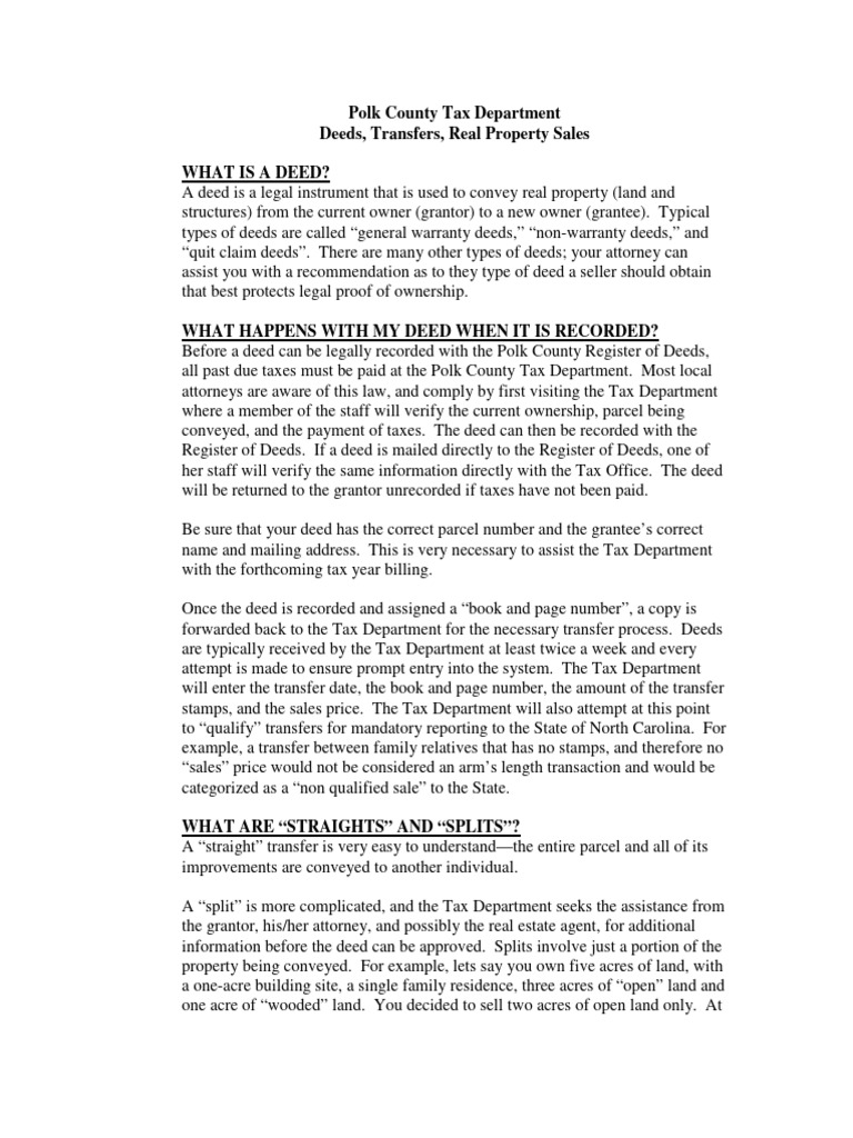 Polk county tax department deeds transfers real property sales what