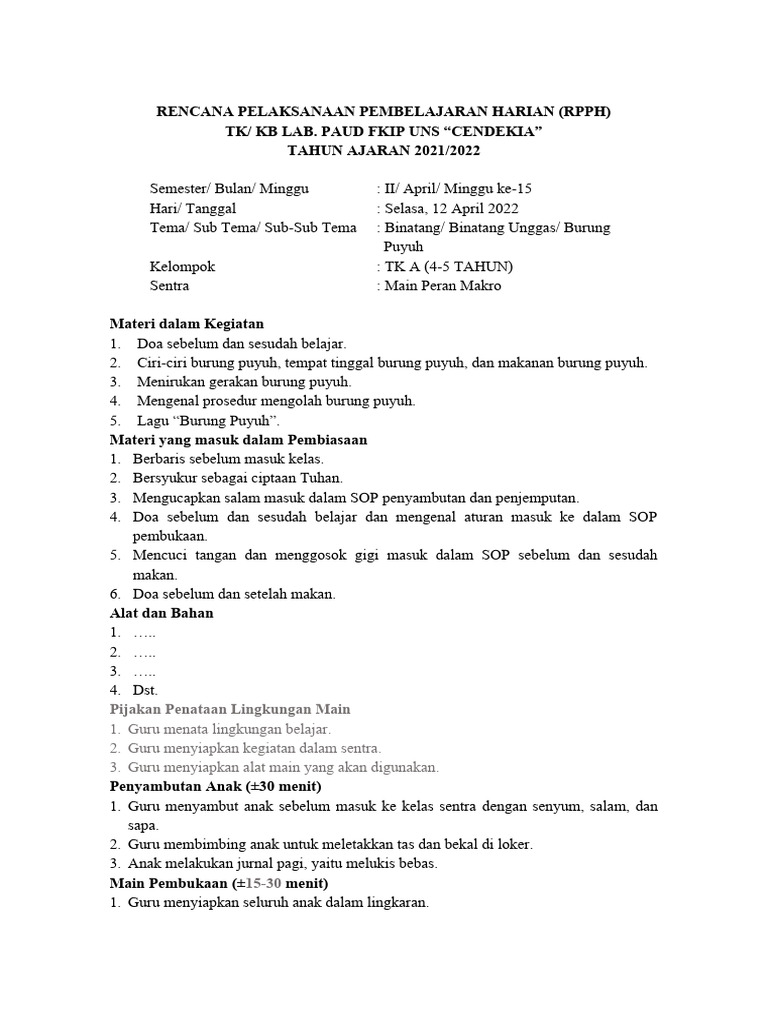 Contoh Rpph Model Sentra Sentra Main Peran Pdf