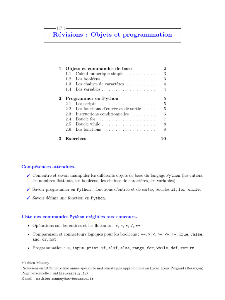 Introduction à la programmation Python | PDF | Booléen | Structure de ...