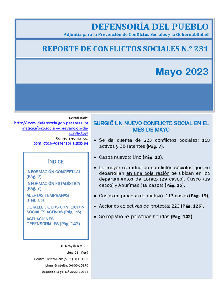 Conflictos Sociales en Perú - Mayo 2023 | PDF | Conflicto (proceso ...