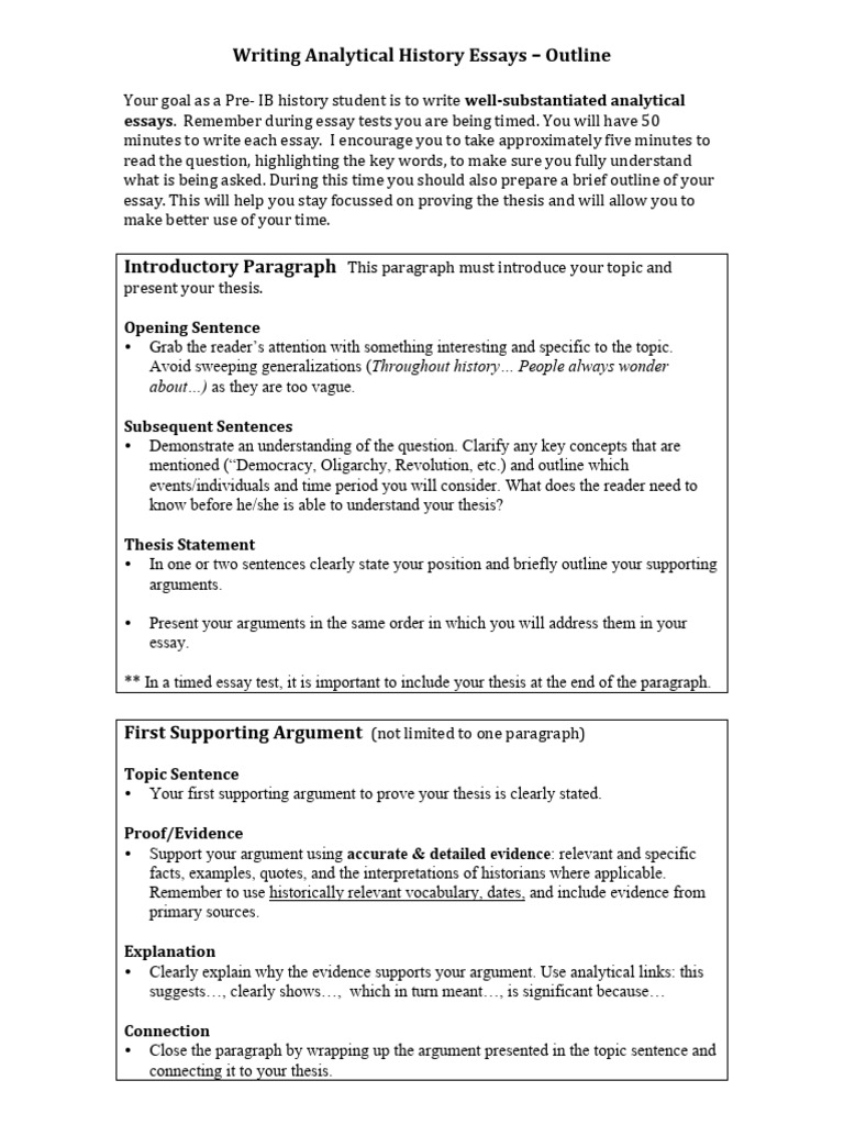 Analytical History Essay Tests Outline PDF Essays Evidence